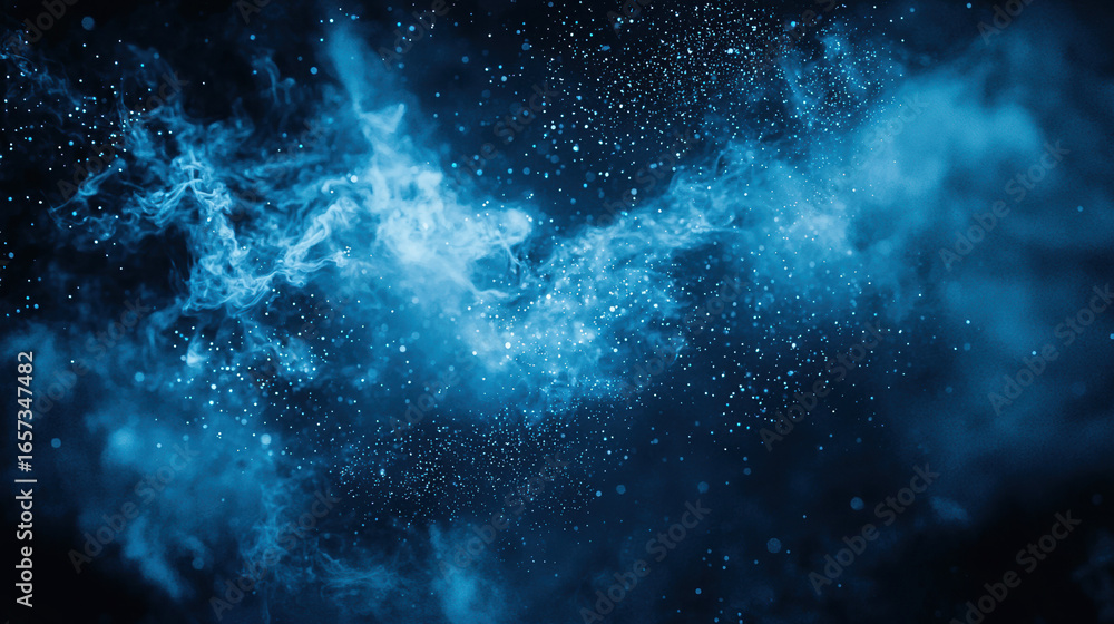 Wall mural a dark blue background with particles or elements randomly drifting in space