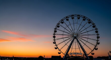 Oktoberfest ferris wheel in silhouette against dusk high quality stock illustration for commercial use
