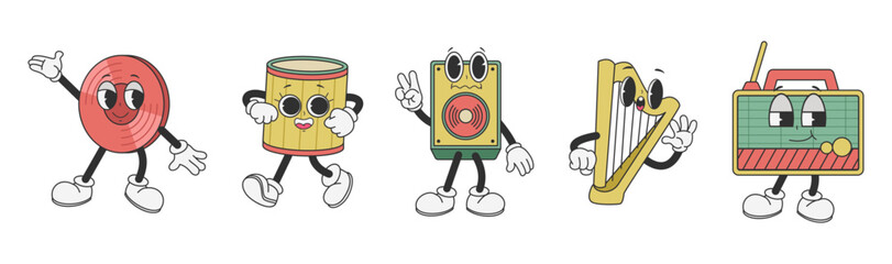 Retro Music Cartoon Characters Vinyl Drum Speaker Harp Radio