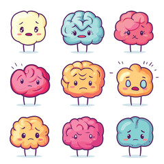 Cute cartoon brain character set
