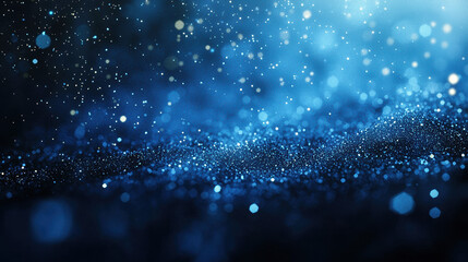 A dark blue background with particles or elements randomly drifting in space. 