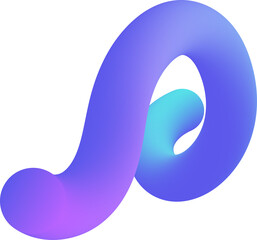 Abstract 3D shape with color gradient. Spiral color line for trendy design. Dynamic curved tube. Futuristic purple wavy splash