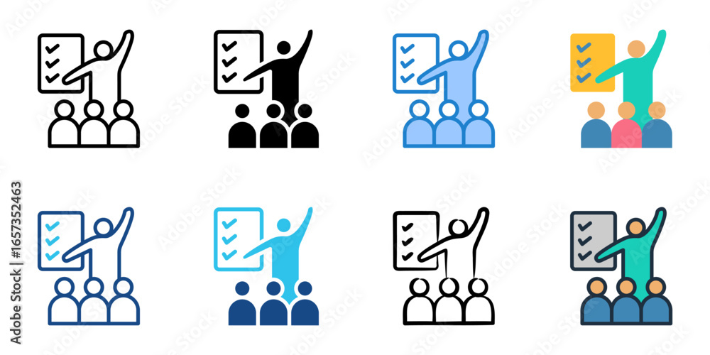 Poster employee training and development icon set multiple style collection