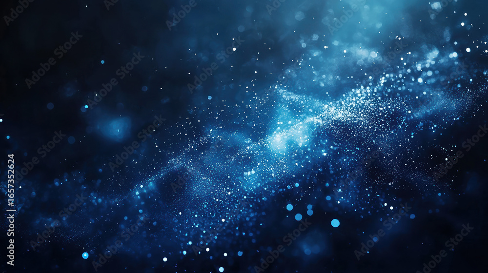 Wall mural a dark blue background with particles or elements randomly drifting in space.