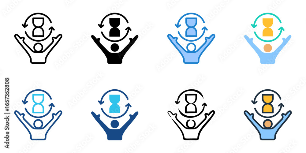 Poster time management icon set multiple style collection