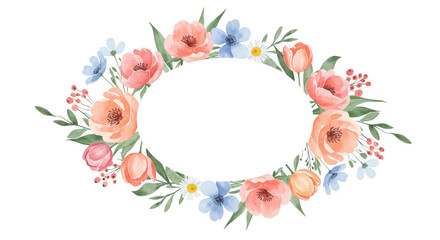 Floral Frame: A vibrant, watercolor-style floral arrangement frames an empty oval space, exuding an air of delicate beauty and invitation, perfect for adding your own personalized message.