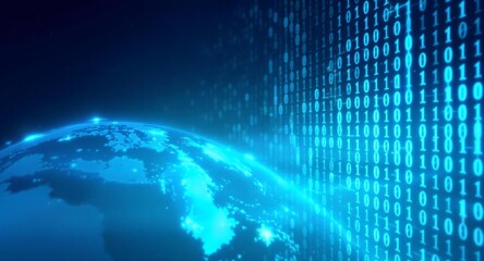 Digital Earth with Binary Code Representing Global Data and Technology
