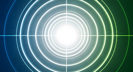Abstract Concentric Circles with Glowing Blue and Green Light