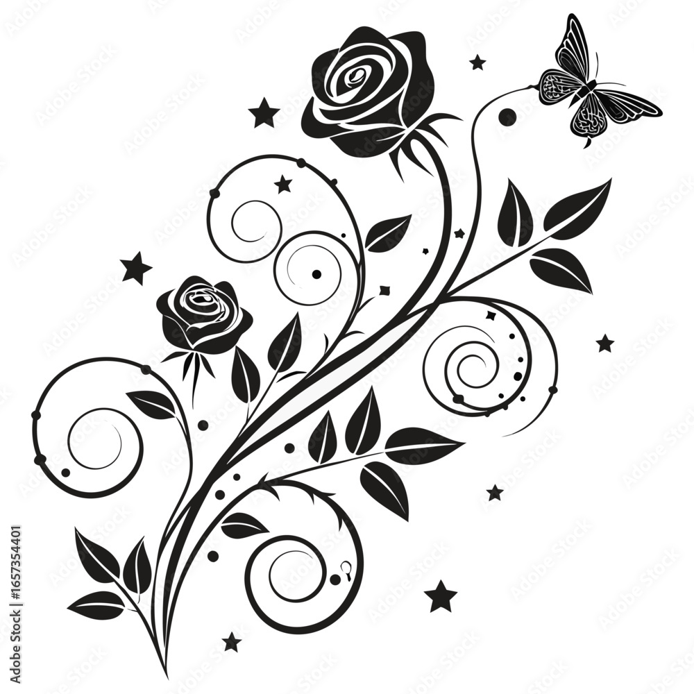 Poster black scroll ornate element plant swirly scrollwork floral ornament black scroll scroll tangle.