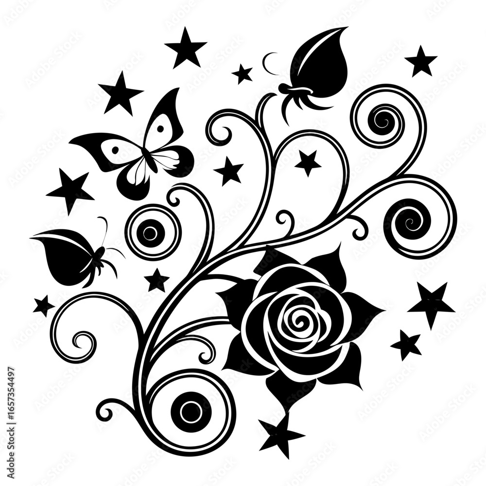 Poster black scroll ornate element plant swirly scrollwork floral ornament black scroll scroll tangle.