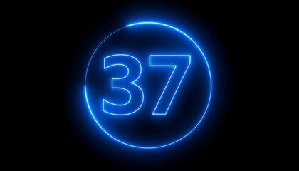 Glowing neon blue number 37 in a circle on black