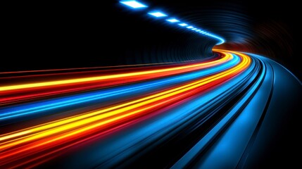 Light trails racing through a vibrant tunnel