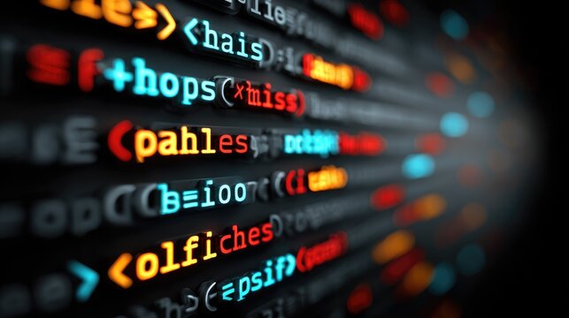 Close-up of colorful code lines on a dark background