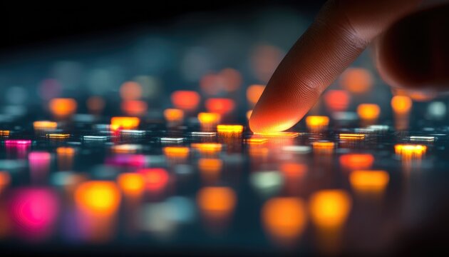 Finger touches glowing digital grid