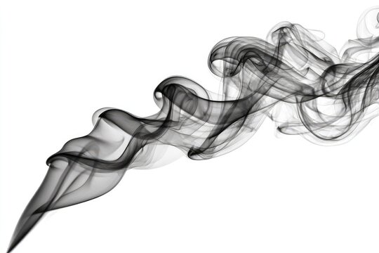 Abstract grayscale image of swirling smoke against a white background