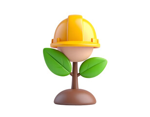 3D Plant with Hard Hat Illustration