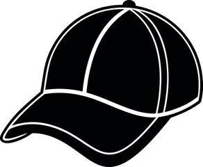 Monochrome graphic silhouette of a baseball cap on a white background