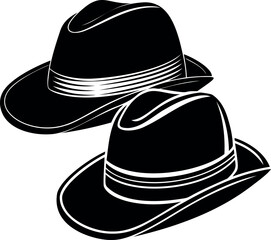Monochromatic Depiction of Two Classic Hats, Offering a Vintage and Stylish Feel