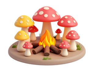 3D Cartoon Mushroom Campfire