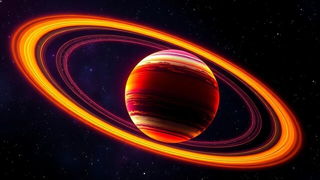 A colorful planet with glowing rings floating in deep space, evoking cosmic wonder and mystery.