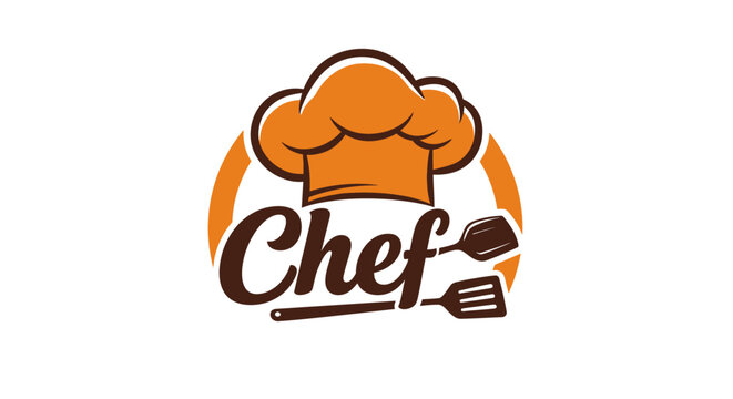 PNG vector graphic of a chef's hat with spatula and chef text, ideal for restaurant logos, food blogs, and culinary websites.  Download this high-quality, easily scalable image for your next project