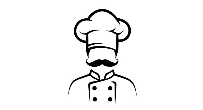 A vector illustration showcases a chef with a classic hat and mustache, ideal for culinary-themed designs, restaurant branding, or food-related projects, presented in a clean style.