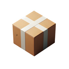 Brown cardboard box sealed with white tape on a black background