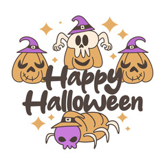 Happy cute Halloween ghost pumpkin creepy spooky illustration, Pumpkin Halloween fall t shirt design, Halloween scary character graphic
