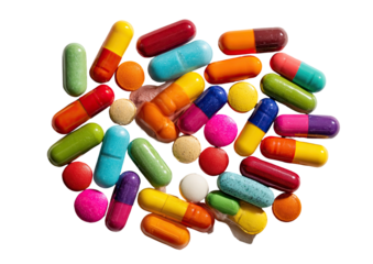 A colorful cluster of various pills and capsules