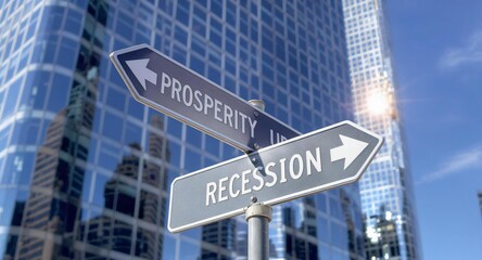 Obraz premium Directional Signpost Indicating Prosperity and Recession