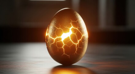 Golden egg cracked with glowing light inside, opportunity concept, high resolution, professional style