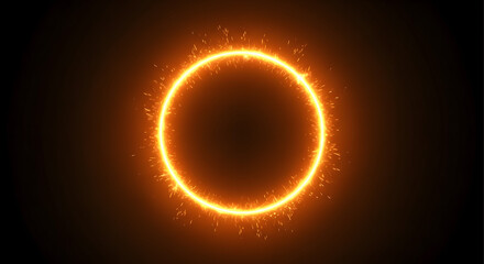 Glowing Orange Circle with Sparkles on Transparent Background