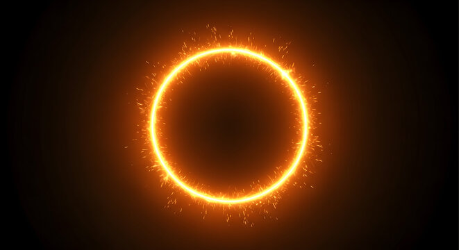 Glowing Orange Circle with Sparkles on Transparent Background - Powered by Adobe