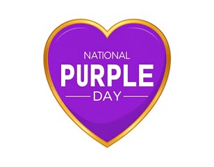 Purple heart-shaped badge with gold trim, proclaiming "National Purple Day
