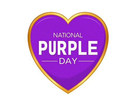 Purple heart-shaped badge with gold trim, proclaiming "National Purple Day