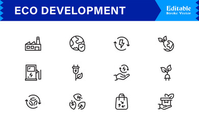 Eco Development Renewable Energy Icons: Sleek Linear Design for Solar, Wind, and Hydropower – Perfect for Eco Campaigns