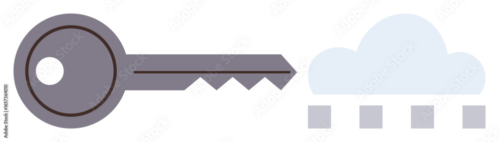 Poster metallic key pointing to a cloud shape, indicating data access and cloud security. ideal for technol