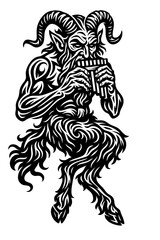 Tribal Satyr Faun – Mythical Goat Man Playing Pan Flute Vector Illustration