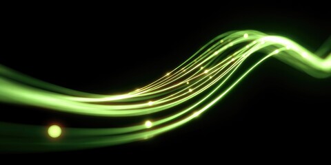 Abstract swirling, glowing green lines on black background