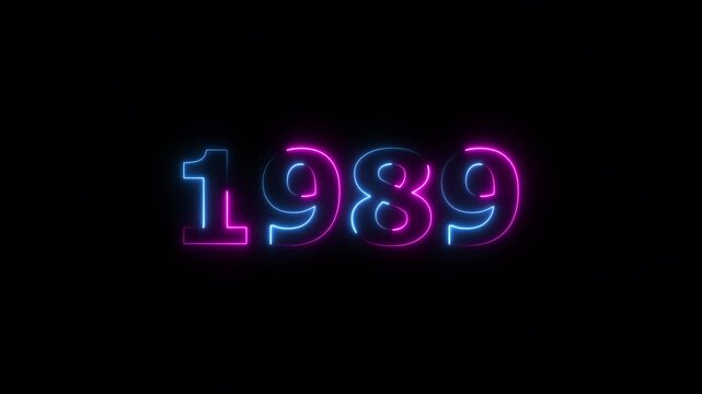 1989 Sal neon text background animation. Glowing neon business number text background 4k video.
