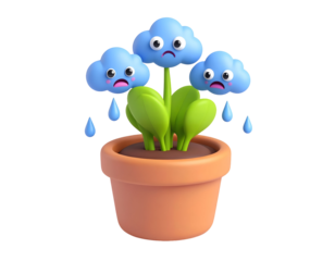 Sad Cloud Plant 3D Illustration