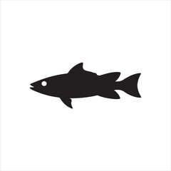 Black silhouette of a long, slender fish with pointed fins and tail white background animal