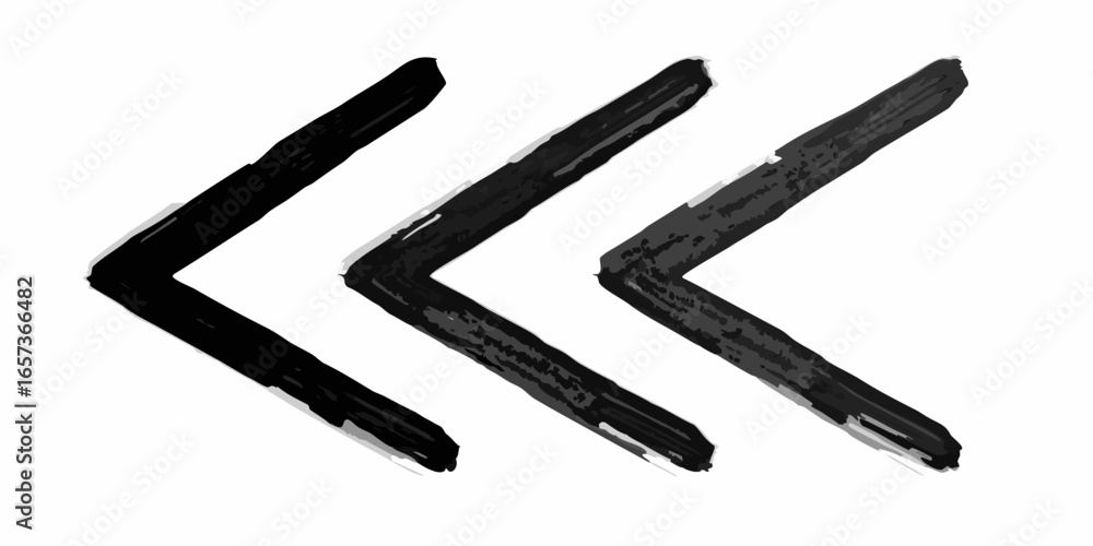 Poster vector three black chevron arrows arranged horizontally with a textured brush stroke effect on a whi