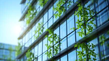Geometric Reflection on Green Tinted Glass Building