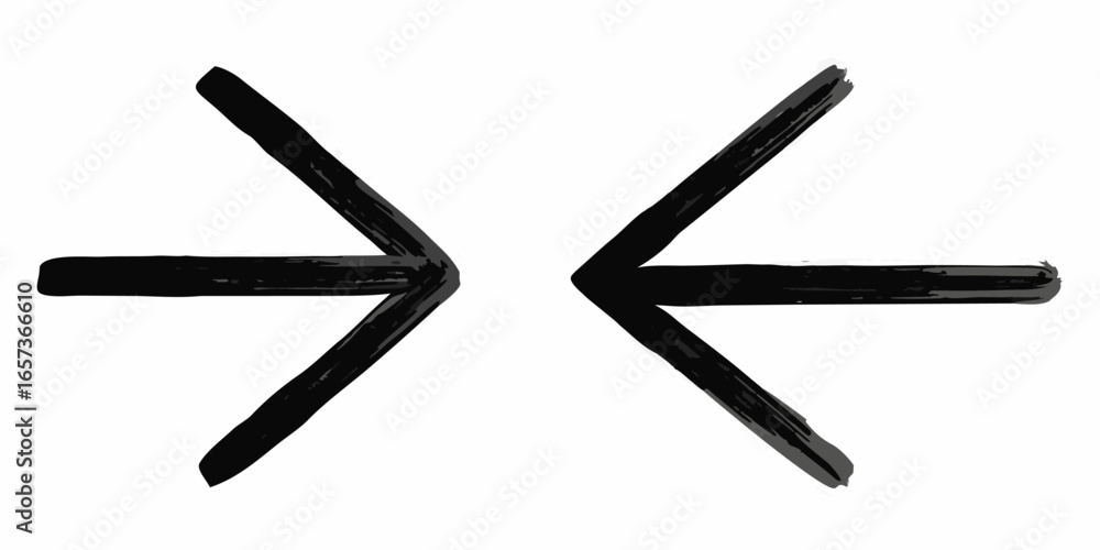 Poster vector two opposing black arrow symbols pointing towards each other on a white background with brush