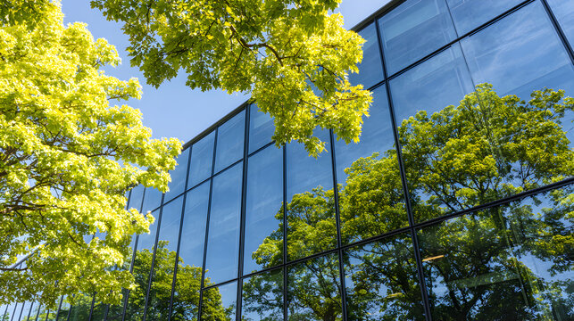 Geometric Reflection on Green Tinted Glass Building