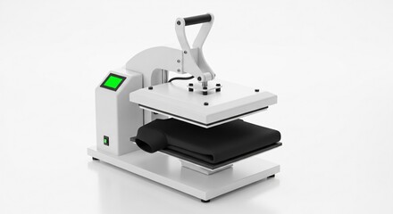 Professional heat press machine transfers design onto black t-shirt