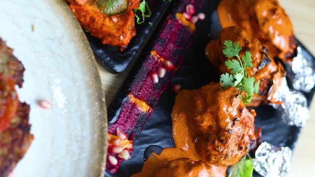 Non veg platter with chicken, fish and other mughalai dishes served