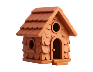 Cute Orange 3D Birdhouse Illustration