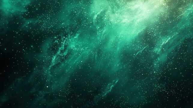 A green background with particles or elements randomly drifting in space. - Powered by Adobe